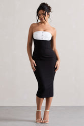 Black Tailored Bandeau Split Midi Dress